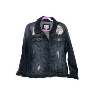 Juicy Couture Womens Size L Blue Denim Jacket Distressed Long Sleeve Casual